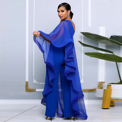 Pre-Order Casual Daily Elegant Patchwork Solid Color One Shoulder Regular Jumpsuits