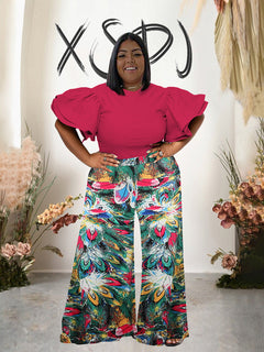 Loose Fit 2 piece Matching Set Flare Sleeve Blouse
