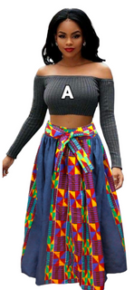 Kente & Denim Panel Skirt-
