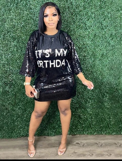 It's My Birthday round neck Sequins Dress