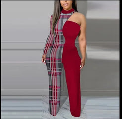 SITMDSB Contrast  OFF SHOULDER SINGLE SLEEVE Jumpsuit