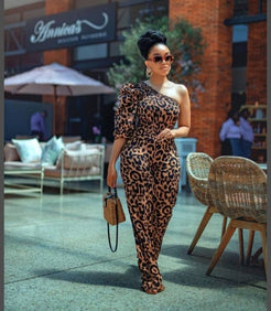 One Shoulder leopard print Jumpsuit