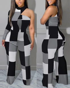 SITMDSB Contrast  OFF SHOULDER SINGLE SLEEVE Jumpsuit