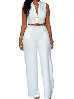 Office/Lady Wide Leg Jumpsuit with Belt