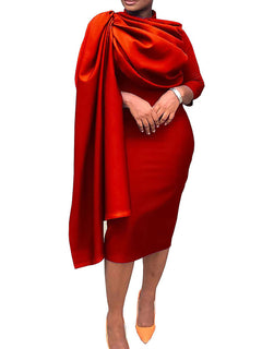 Elegant Asymmetrical Women Mid-day dress solid color