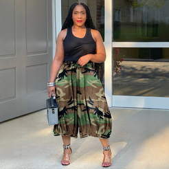 Camouflage Lantern leg High Waist  Pants