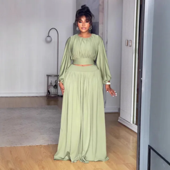 Euro American Summer New Style Round Neck Elastic Waist Skirt set