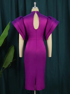 Purple Ruffle Sleeve Midi Bodycon Dress