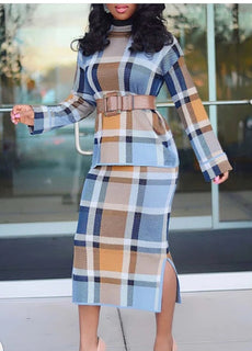 Pencil Skirt Plaid Set