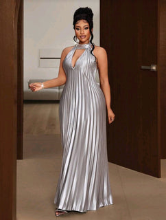 Halter Metallic Pleated dress