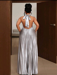 Halter Metallic Pleated dress