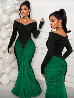 Off the Shoulder  Asymmetrical  Maxi Party Dress
