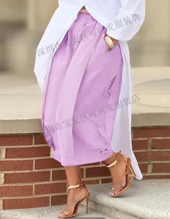 Loose fit Solid Color Wide Leg Pants with pockets