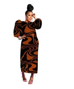 Lantern Long Sleeve Pleated  Dress Women Fashion |