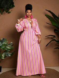 V-Neck Maxi Stripe Dress