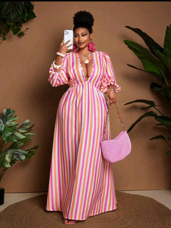 V-Neck Maxi Stripe Dress
