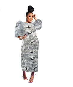 Lantern Long Sleeve Pleated  Dress Women Fashion |