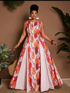 Floral Round Neck Maxi Dress no sleeves