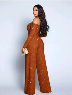 Elegant V-Neck Sparkle Jumpsuit