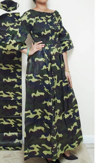 Women Long Camouflage Smock Dress 3 piece Set