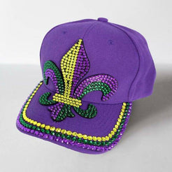 H2783-PU Bing Studded Mardi Gras Fleur de Lis Baseball Cap