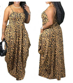 WOMEN SUMMER MAXI DRESS WITH HEAD WRAP Leopard Print